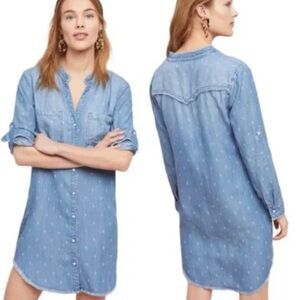 ANTHROPOLOGIE CLOTH & STONE Chambray Mary Lou Shirt Dress XS Coastal Casual